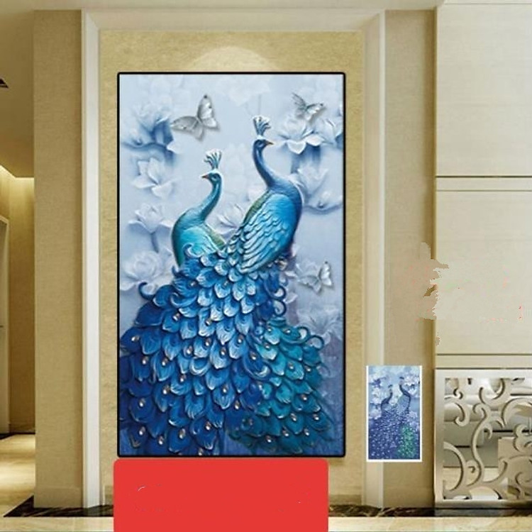 Tranh đính đá toàn bộ kể cả nền Đôi công phú quý 60x100cm - chưa đính