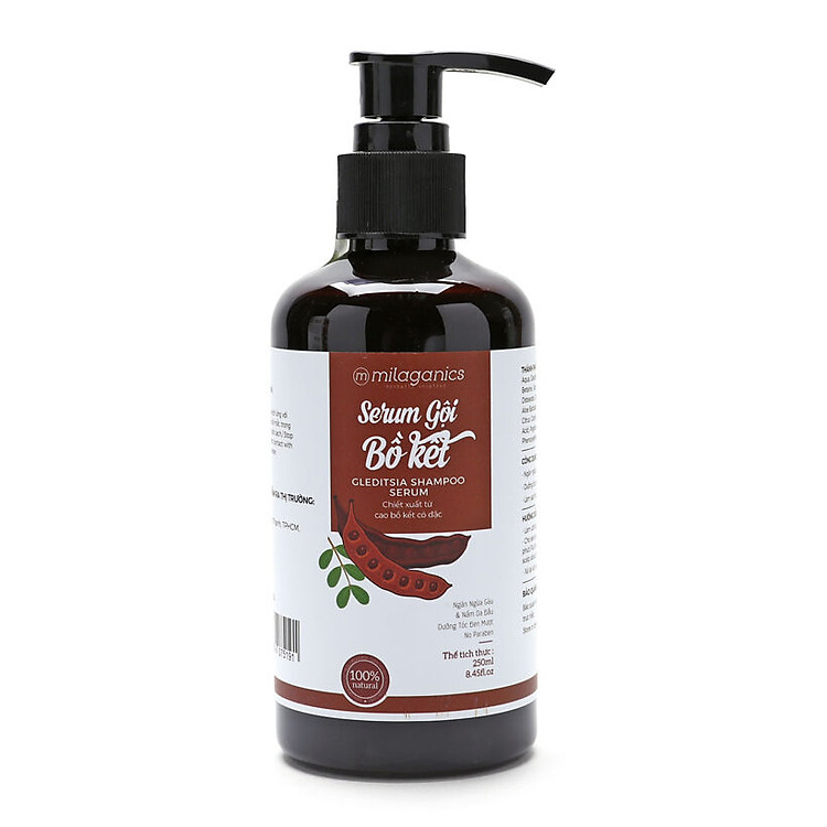 Serum Gội Bồ Kết Milaganics - Chiết Xuất Bồ Kết Cô Đặc Cho Mái Tóc Đen Óng Mượt Tự Nhiên (250ml/chai)