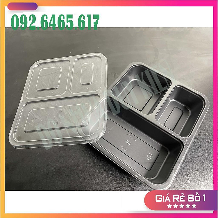 Combo 10 Khay Nhựa Đựng Cơm Văn Phòng Có Nắp 3 Ngăn HT19