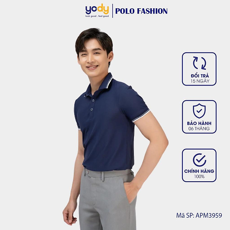 Áo polo nam YODY Chất liệu Airycool thấm hút mồ hôi, co giãn tốt - APM3959
