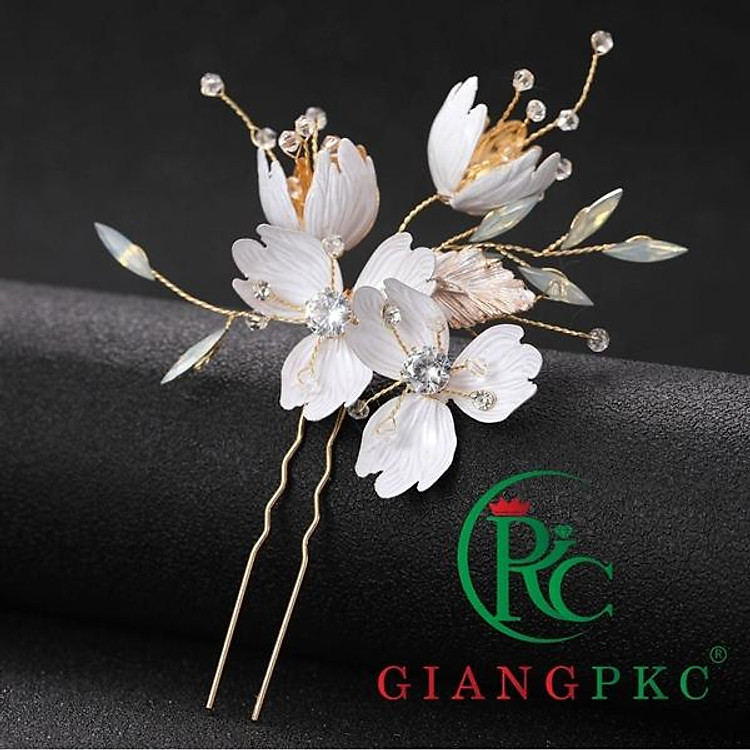 Trâm hoa cài tóc cô dâu 1 cái hoa kim loại Giangpkc 82023