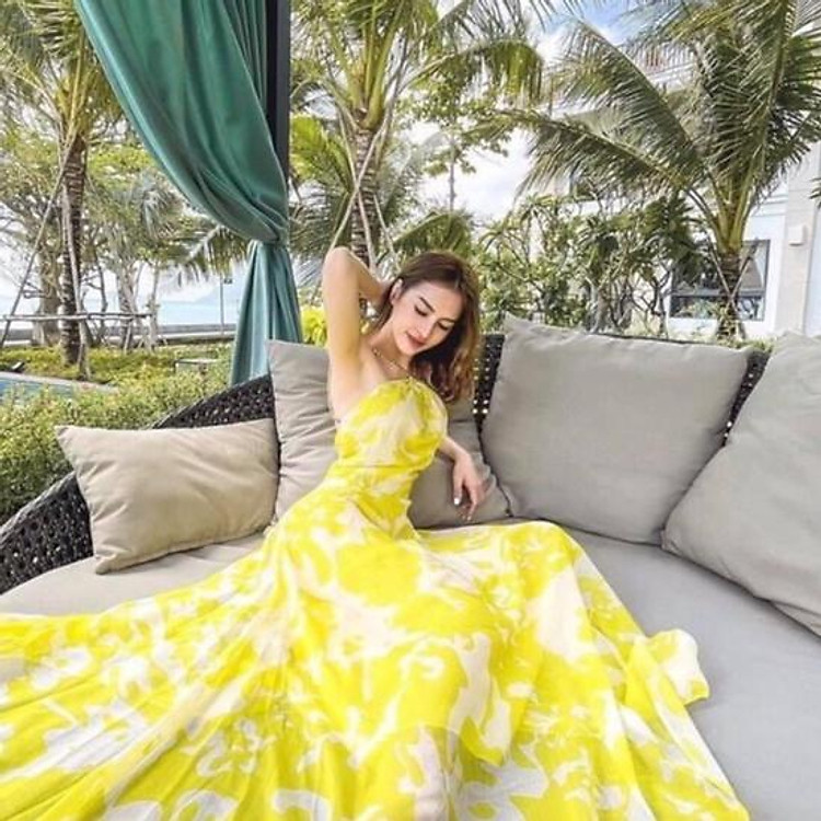 Đầm maxi đi biển váy maxi loang vàng