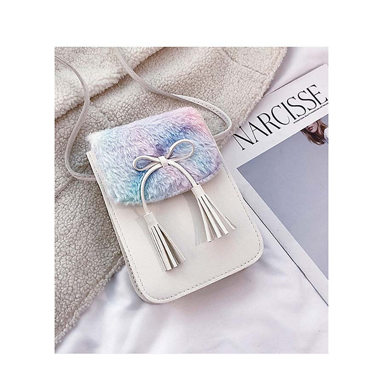 Ví nữ đi tiệc đựng điện thoại đeo chéo thời trang dọc long cừu TK9 Shalla