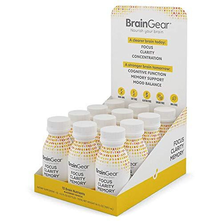 BrainGear Liquid Brain Performance Drink - Supports Brain Function, Focus, Memory & Clarity - Pineapple Mango Flavor