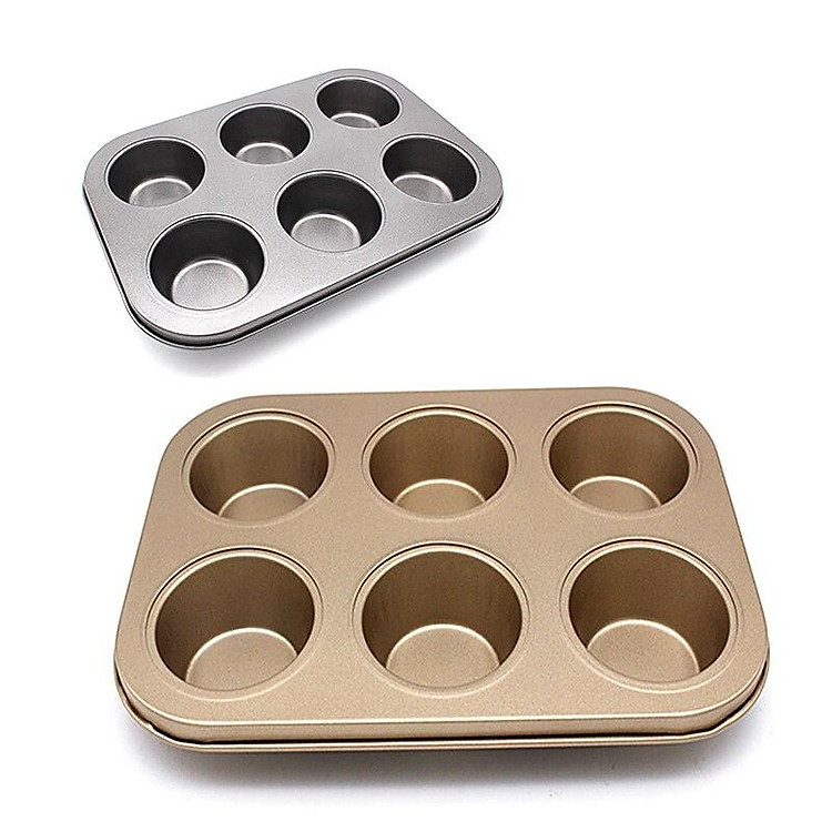 6 Holes DIY Cupcake Baking Tray Tools Non-stick Steel Mold Egg Tart Baking Tray Dish Muffin Cake Mould Round Biscuit Pan