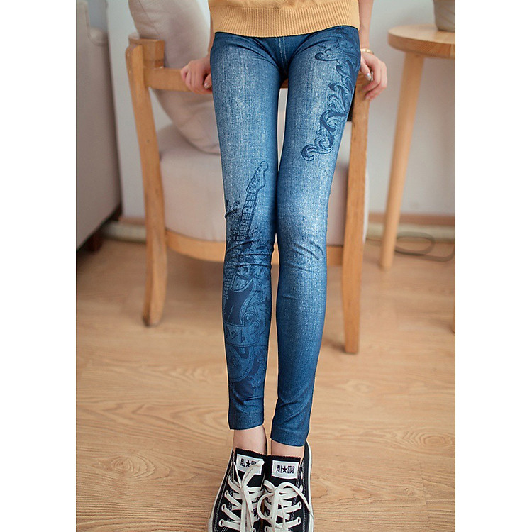 Quần legging giả jean nữ hoa văn MS276
