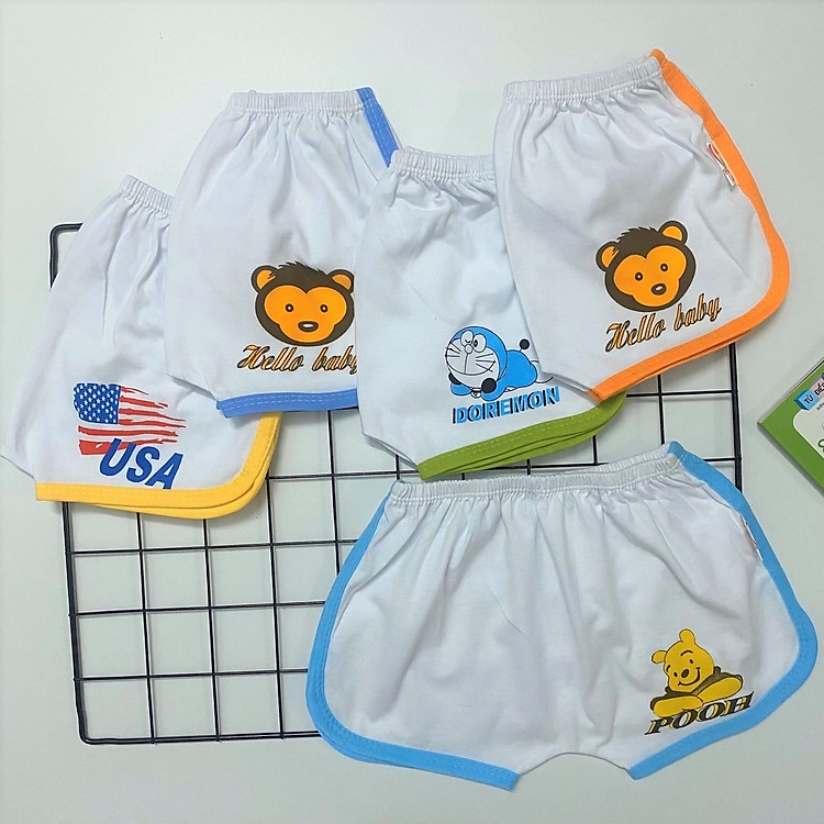 Quần đùi chục cotton trắng viền màu thể thao cho bé trai, bé gái SS-TomTom001