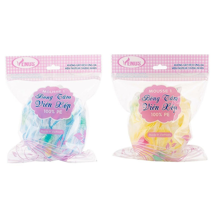 Combo 2 Bông tắm tròn cao cấp Venus Mousse 1-Tạo bọt nhiều, tấy da chết, thẩm thấu sữa tắm nhiều,massge thư giãn (Giao màu ngẫu nhiên)