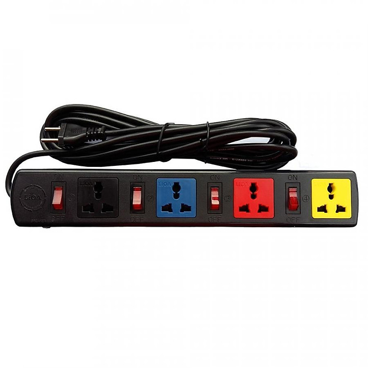Ổ cắm kéo dài đa năng LiOA - 2200W 4 ổ cắm 4 công tắc 3m dây 2 lõi-4DOF32N