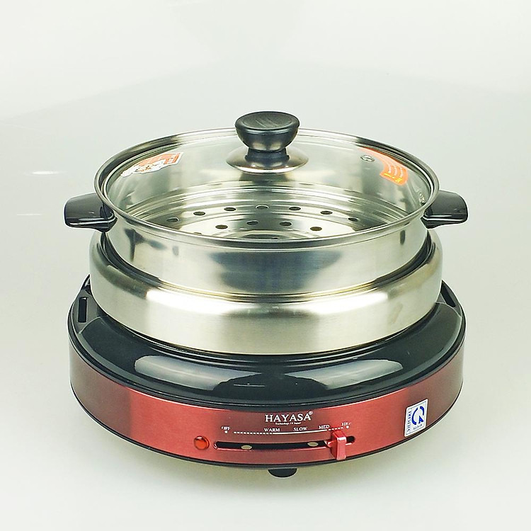 Nồi lẩu điện đa năng 3 in 1 nướng hấp 4.5lit Hayasa, công suất 1300W-Hàng chính hãng