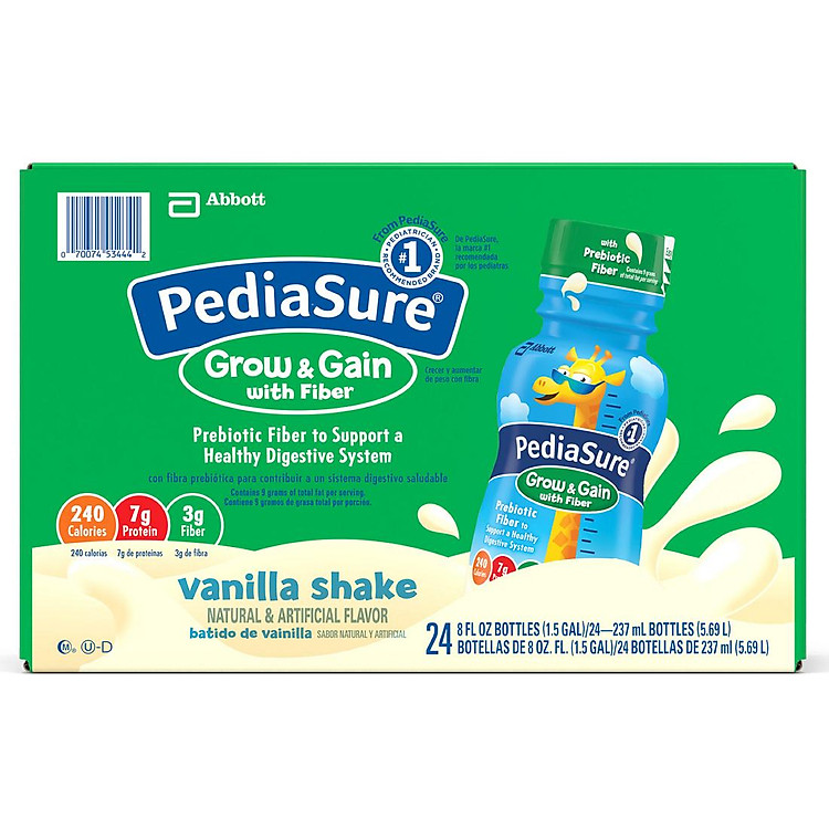 Thùng Sữa Pediasure Nước Grow & Gain Optigro Vanila Shake with Fiber mẫu mới 2020 Của Mỹ 24 chai x 237 ML