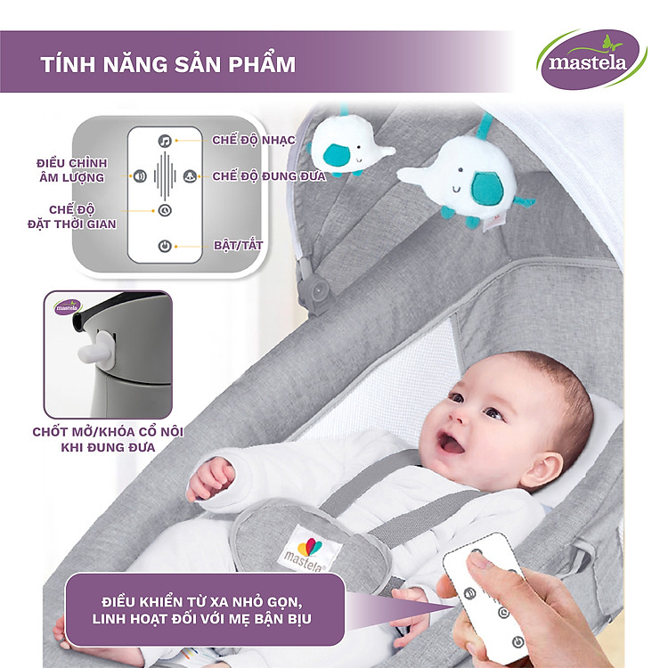 Nôi ru ngủ Mastela 8104/8106 điều khiển từ xa Chính hãng Giá tốt - Hình ảnh 5