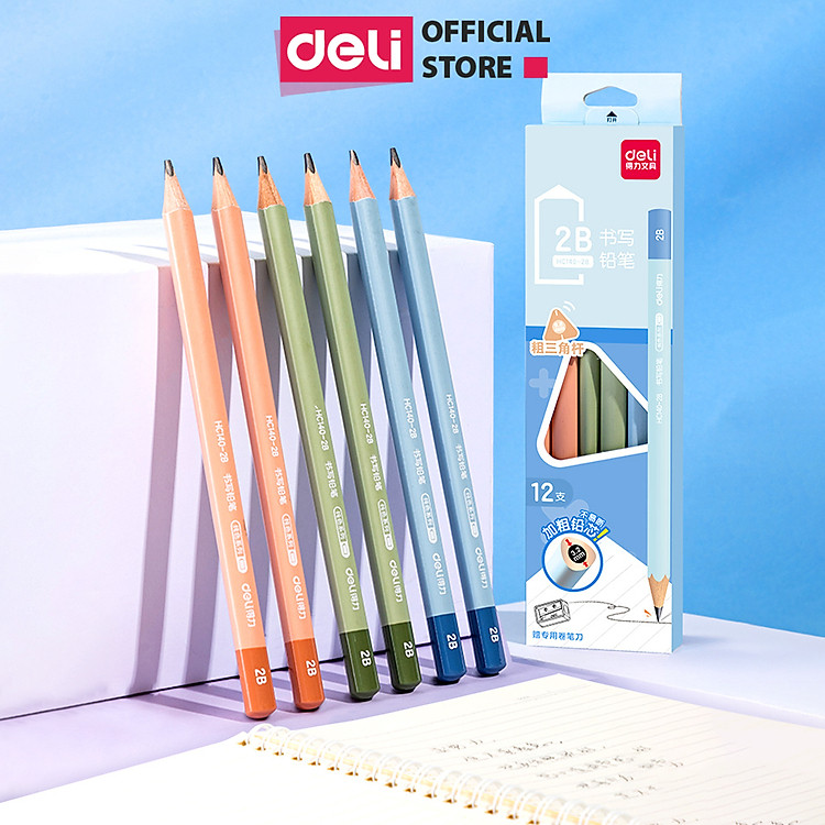 Bút Chì Gỗ 2B Lõi Dày Màu Pastel Deli