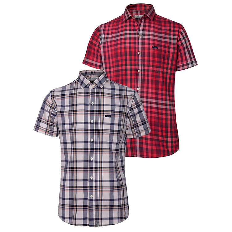 Bộ 2 Áo Sơ Mi Nam Ngắn Tay Caro PiGo chuẩn phong cách SM030CR (Xám, Đỏ)