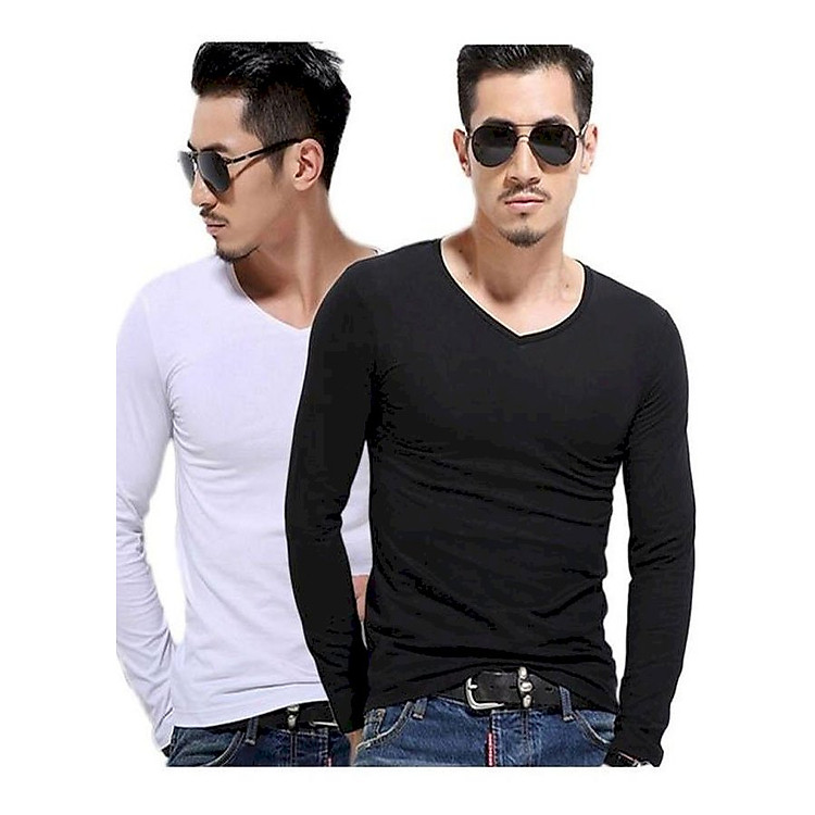 Combo 2 áo thun nam dài tay cổ tim + Tặng kèm 1 quần lót nam