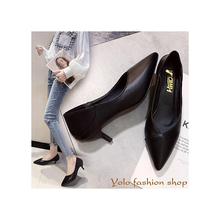 Giày cao gót nữ da mềm gót nhọn dẫm gót 5cm hàng Quảng Châu cao cấp CC01