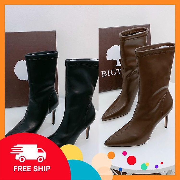 Bốt boot lửng bigtree da lì gót nhọn fullbox hàng quảng châu cao cấp