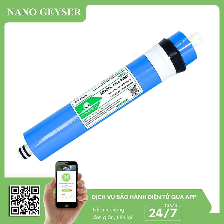 Lõi lọc nước số 4 máy RO, Màng RO Nano Geyser, Dùng cho các dòng máy lọc nước RO, Kangaroo, Karofi, Aqua - Hàng Chính Hãng