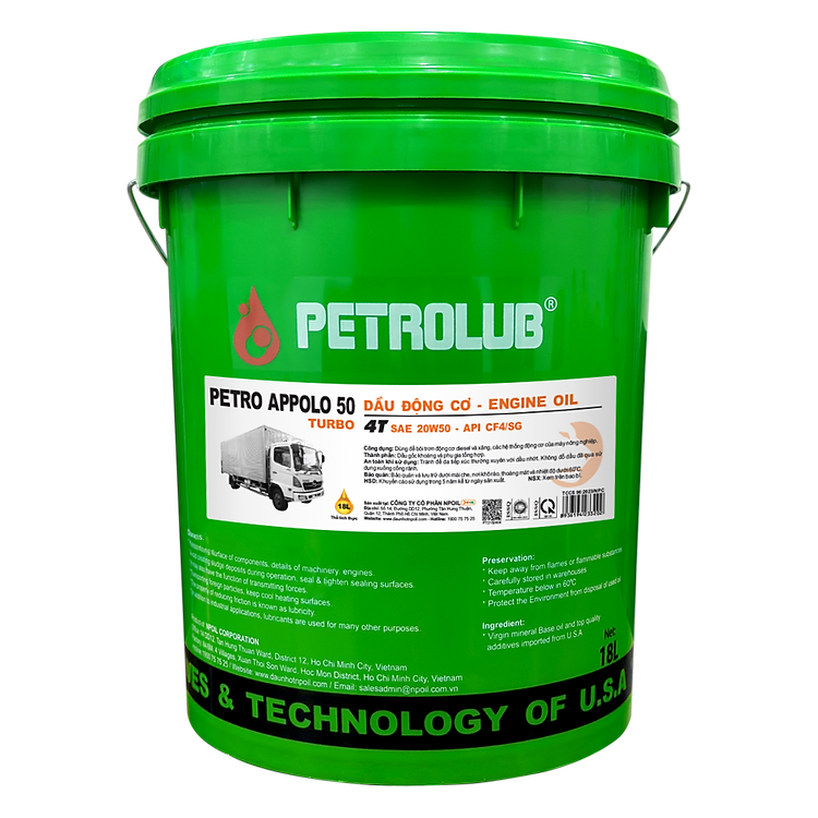 Dầu động cơ tải tàu PETRO APPOLO 50 - API CD/SF - 20W50 - 18L (can/xô) - Hàng Chính Hãng