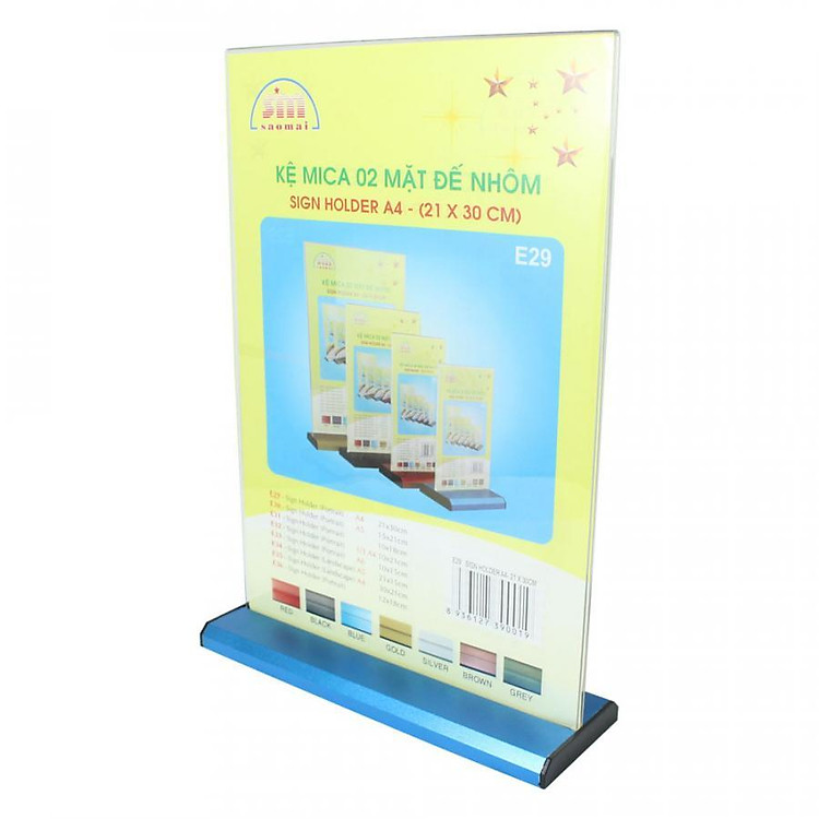 Kệ 2 Mặt Mica SM E35 Đế Nhôm A4 Ngang (Kt: 30cm x 21cm)