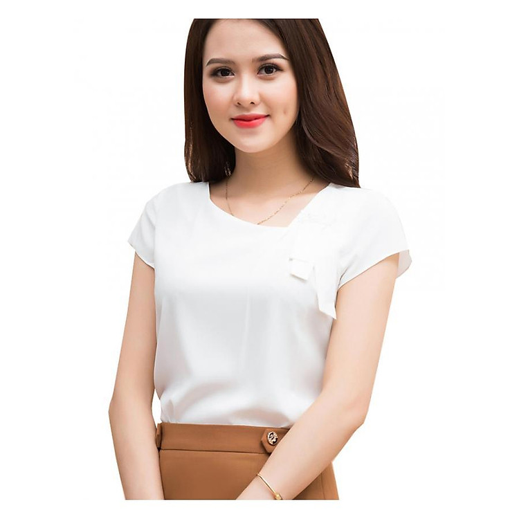 Sơ Mi Trắng Cổ Lệch Xếp Ly Nơ SM334