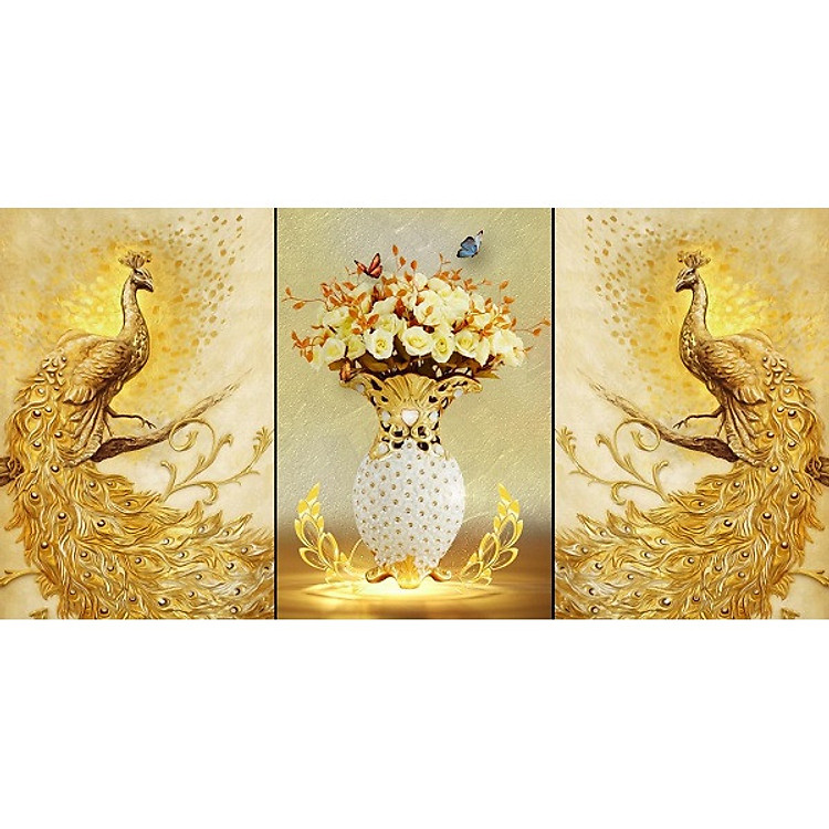 Bộ Tranh 03 Bức Dài - Tranh Treo Tường Chim Công - Tranh Treo Tường Phong Thủy - PT004