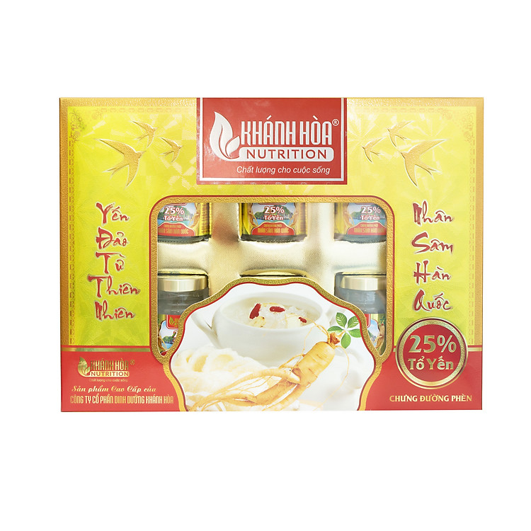 Hộp Quà Tặng 6 Lọ Nước Yến Sào chưng Nhân Sâm Hàn Quốc Khánh Hòa Nutrition 25% (lọ 70ml)