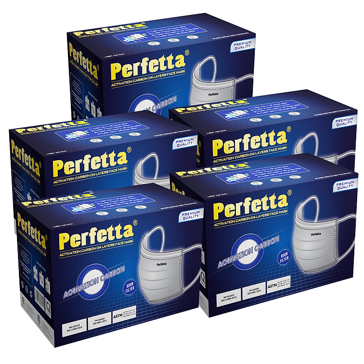 5 hộp khẩu trang 4 lớp Perfetta carbon than hoạt tính (40 cái/hộp) - Hàng chính hãng