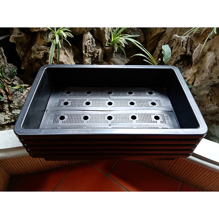 Combo 5 chậu trồng rau thông minh 2 đáy màu đen 67x43x15 cm