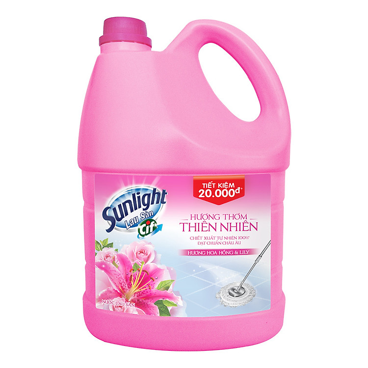 Nước Lau Sàn Sunlight Hương Hoa Hồng và Hoa Lily dạng Chai 3.8kg