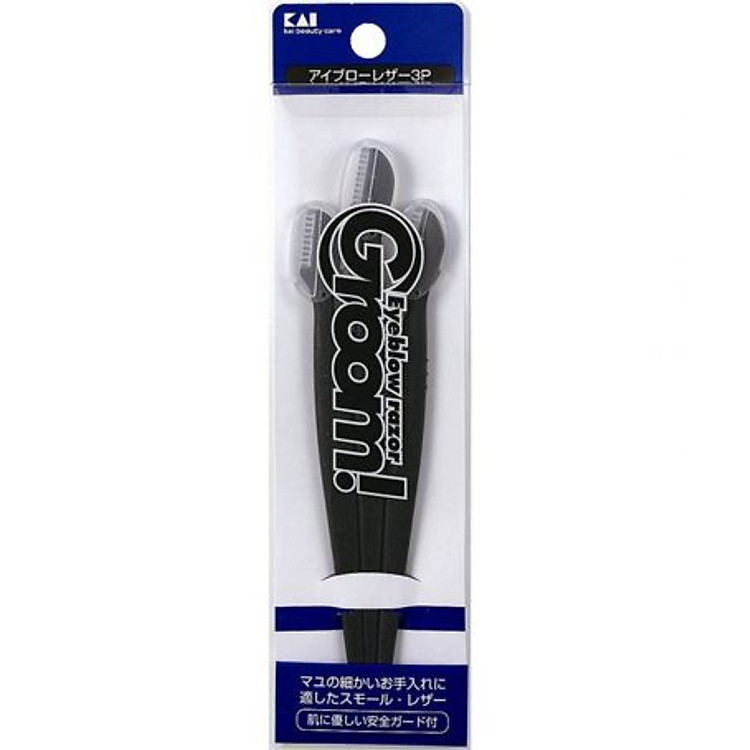 Set 3 dạo cạo lông mày cán dài KAI (màu đen) nội địa Nhật Bản
