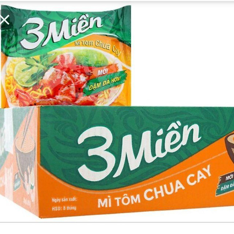 Thùng 30 gói mì 3 Miền Tôm Chua Cay 65g
