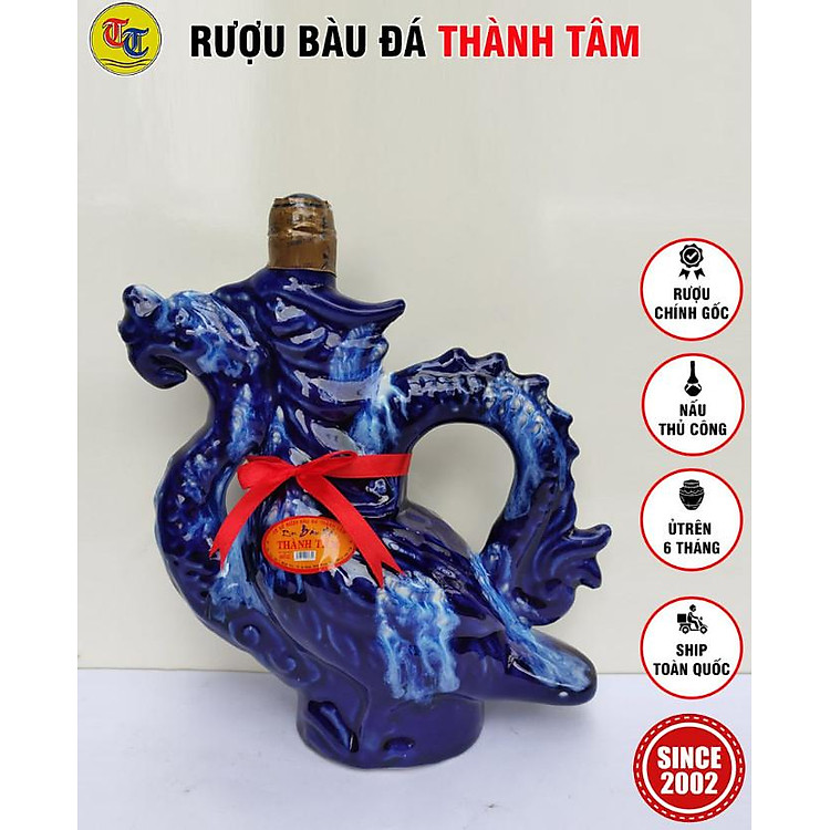 Đặc Sản Bình Định - Rượu Bàu Đá Thành Tâm Thuyền Chim (Màu xanh bút bi) 700ml - OCOP 3 Sao