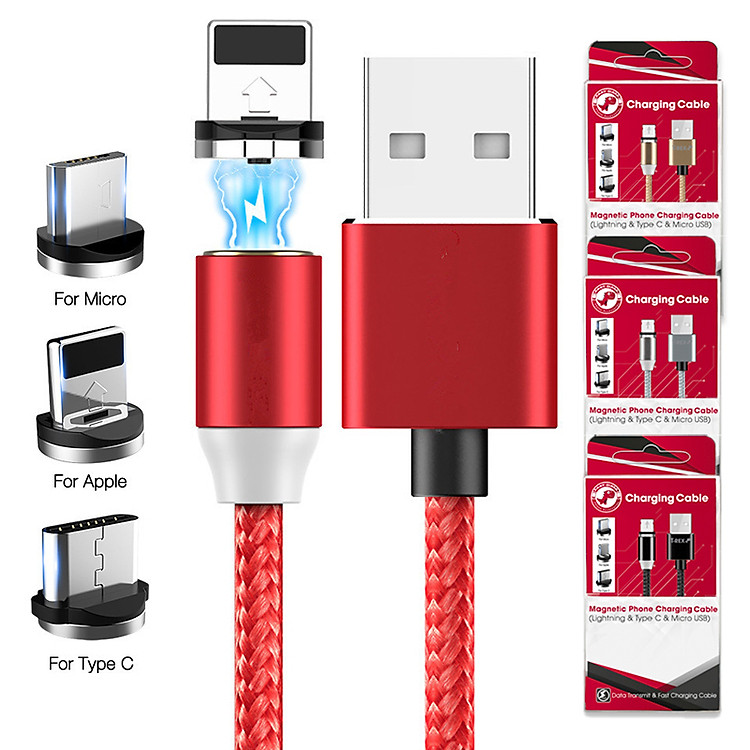 Dây Cáp Sạc Từ Tính Nam Châm Magnetic LED Charging 3 In 1 (Lightning & Type-C & Micro USB) - DT037