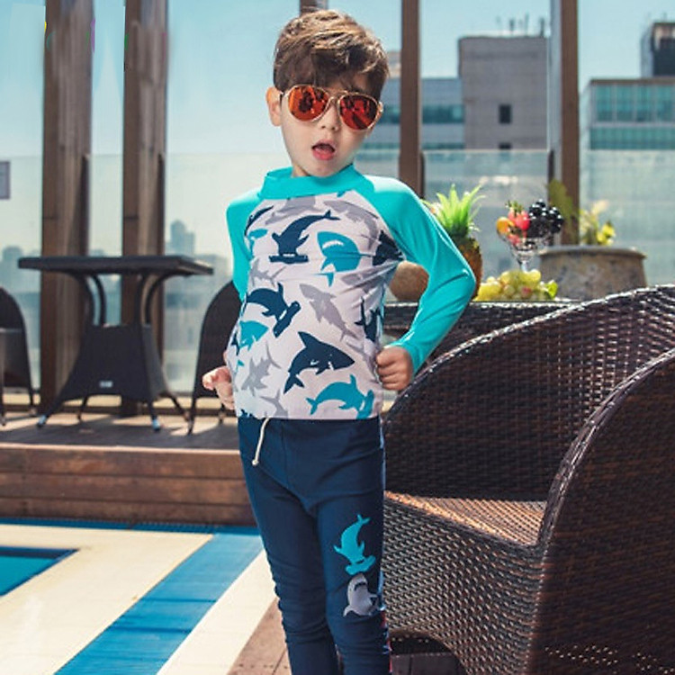 Bộ bơi áo dài tay, quần dài chống nắng cho bé trai, chất bơi Hàn co giãn 4 chiều | BT02