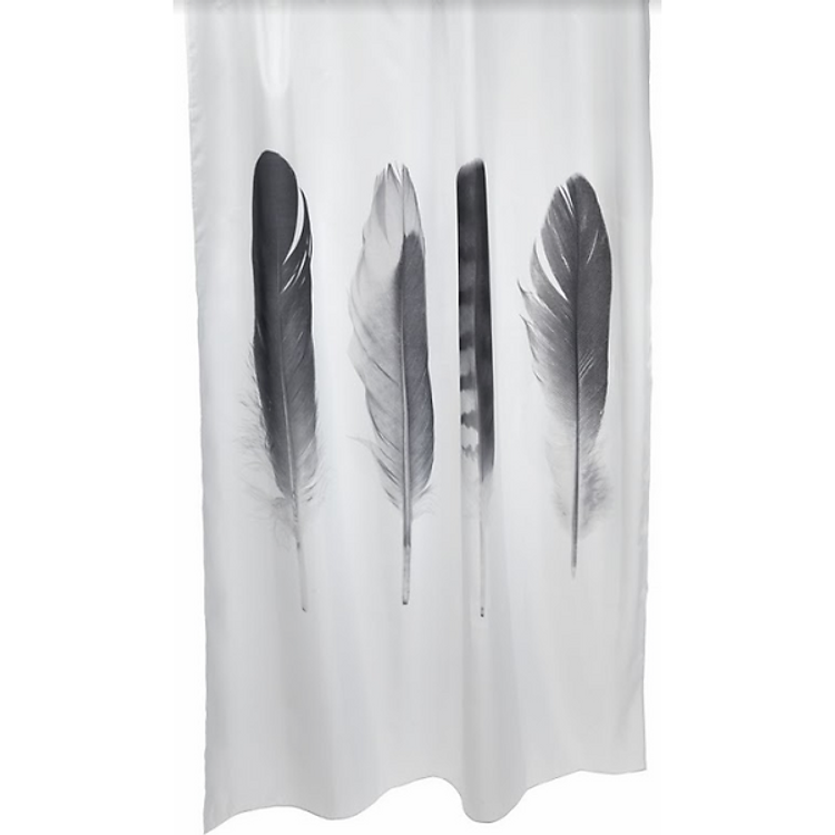 Rèm Phòng Tắm JYSK Tidan Cotton Xám Trắng 150 x 200 cm Plus + Bộ 12 Móc Treo Rèm Tắm Vara Nhựa Trong Suốt