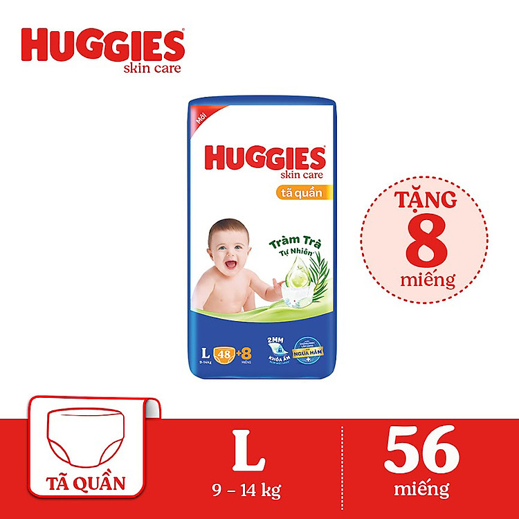 Tã/bỉm quần HUGGIES SKINCARE gói BIG JUMBO size L 48+8 miếng