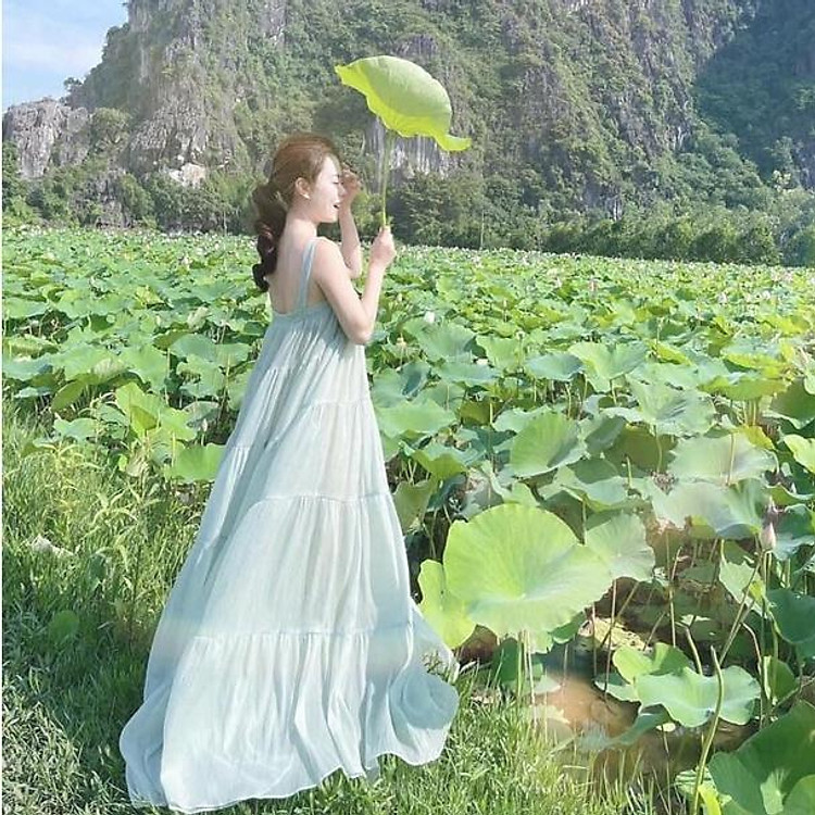 Đầm maxi đi biển suông dài chất tơ lót ảnh shop chụp - Maxi ngọc lan
