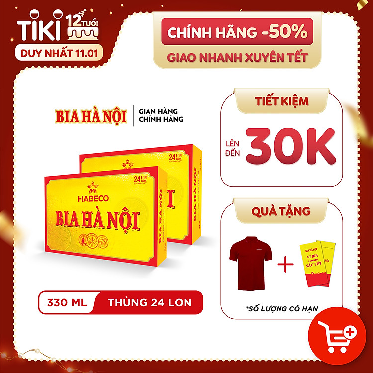 Combo 2 Thùng Bia Hà Nội phiên bản Tết 2026 - Thùng 24 lon 330ml
