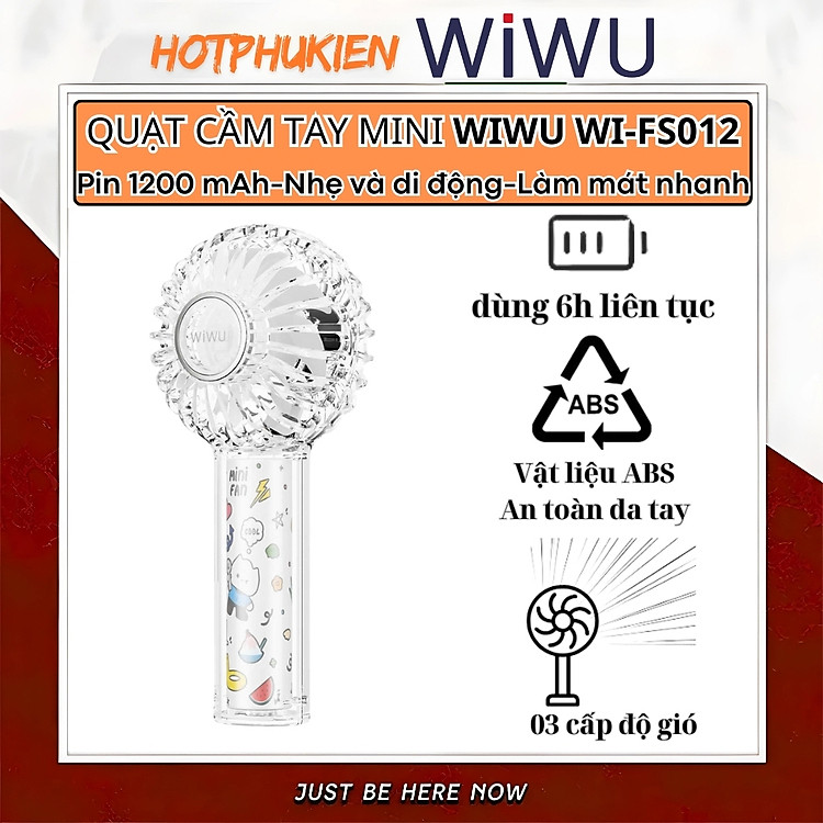 Quạt cầm tay turbo mini siêu mát Pin trâu 1200 mAh, nhỏ gọn linh hoạt hiệu WlWU WI-FS012 - 03 chế độ gió, dùng liên tục 6h, thiết kế đẹp, bền - hàng nhập khẩu