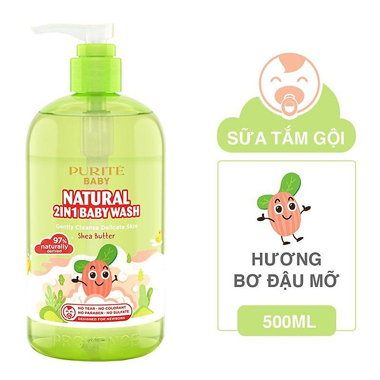 Sữa Tắm Gội Purite Baby Natural 2in1 Bơ Đậu Mỡ 500ml