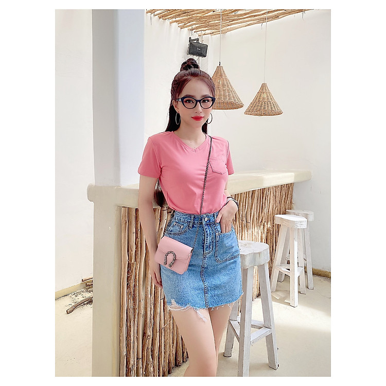 áo thun nữ cổ tim có túi THỎ TÂY CT148