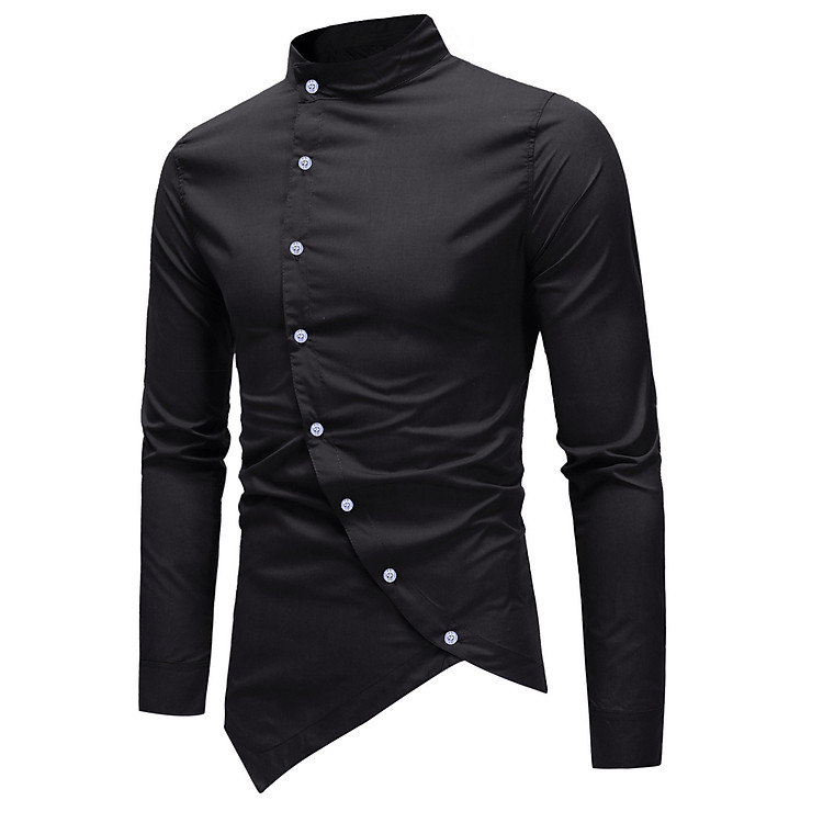 Áo sơ mi nam cổ trụ khuy cái xéo LAHstore, thời trang trẻ, phong cách Hàn Quốc
