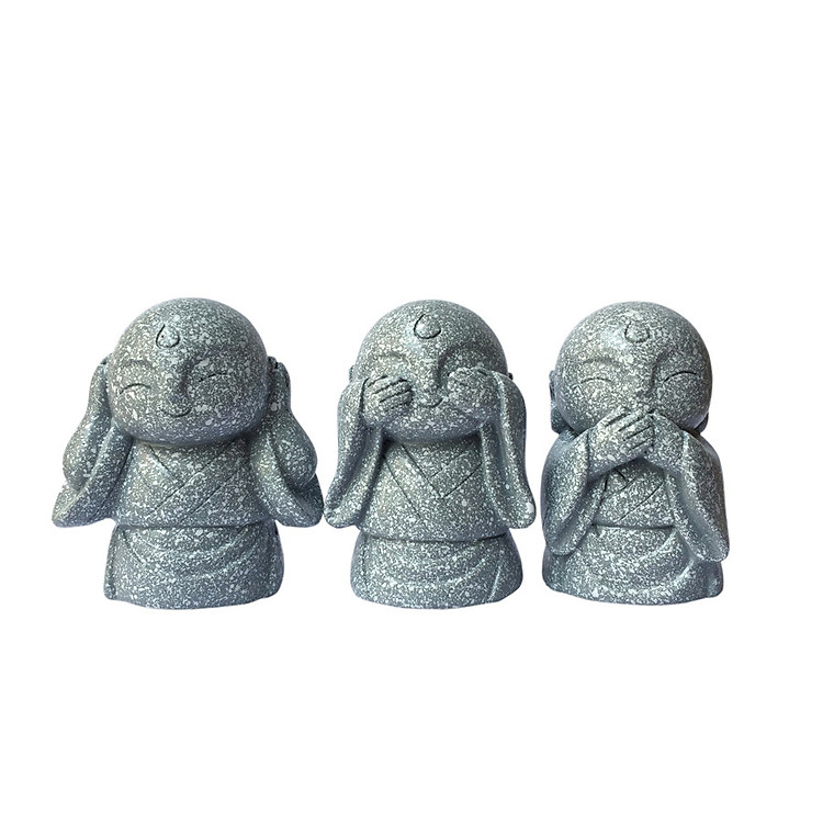 Tượng đá trang trí phong thủy tượng đá bộ ba ông Phúc Lộc Thọ - Chiều cao 14cm - Màu nhũ đồng