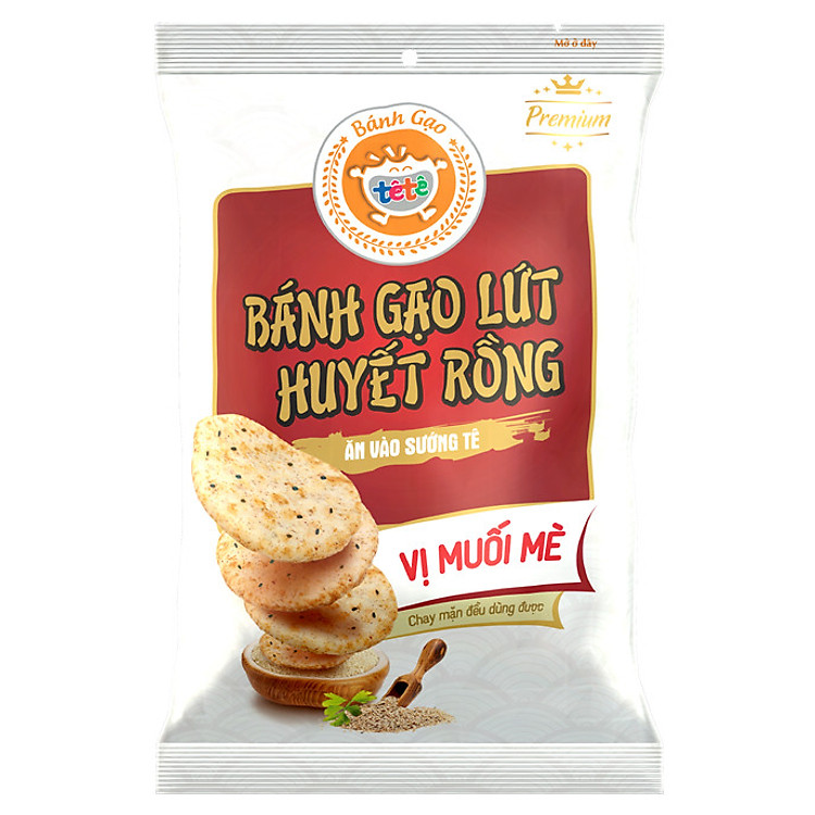 Bánh gạo lứt huyết rồng Tê Tê muối mè, Không chiên qua dầu, Túi 140gr