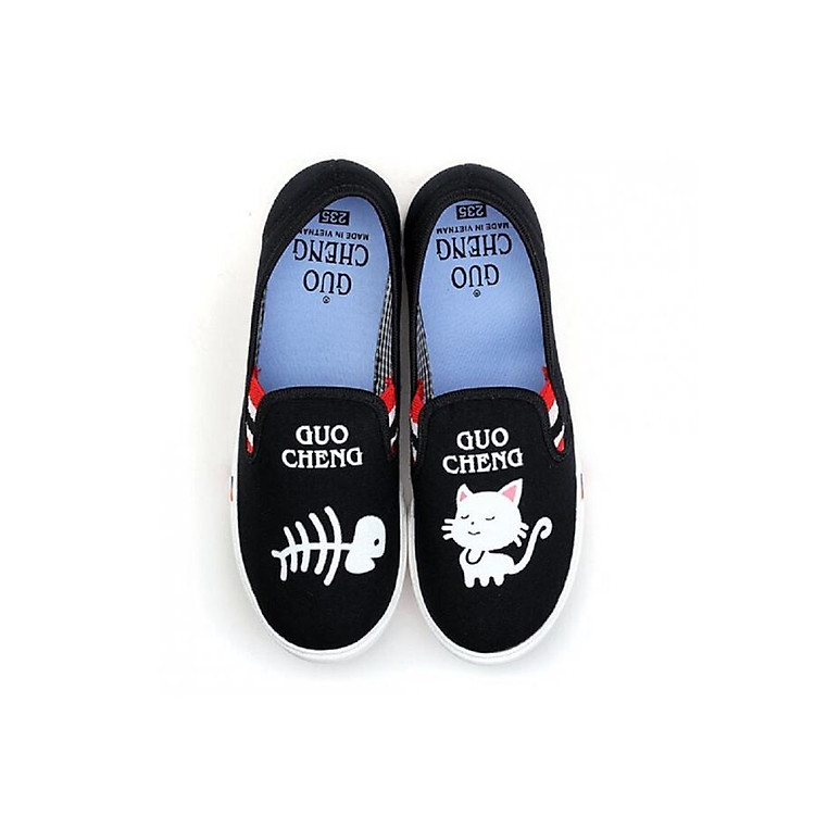 Giày slip on vải mèo cá màu đen S277