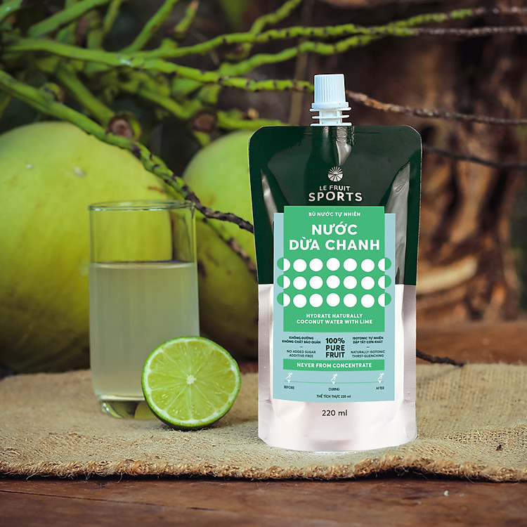 Thùng 24 Pouch/carton Nước Dừa Chanh 220ml - Thức uống thể thao ISOTONIC tự nhiên - LE FRUIT SPORT DRINK