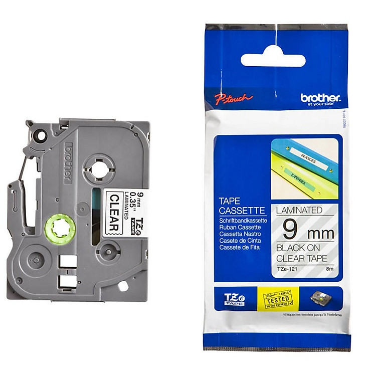 Nhãn In Tiêu Chuẩn TZE Brother Tze-121 Chữ đen trên nền trong 9mm - Chính hãng