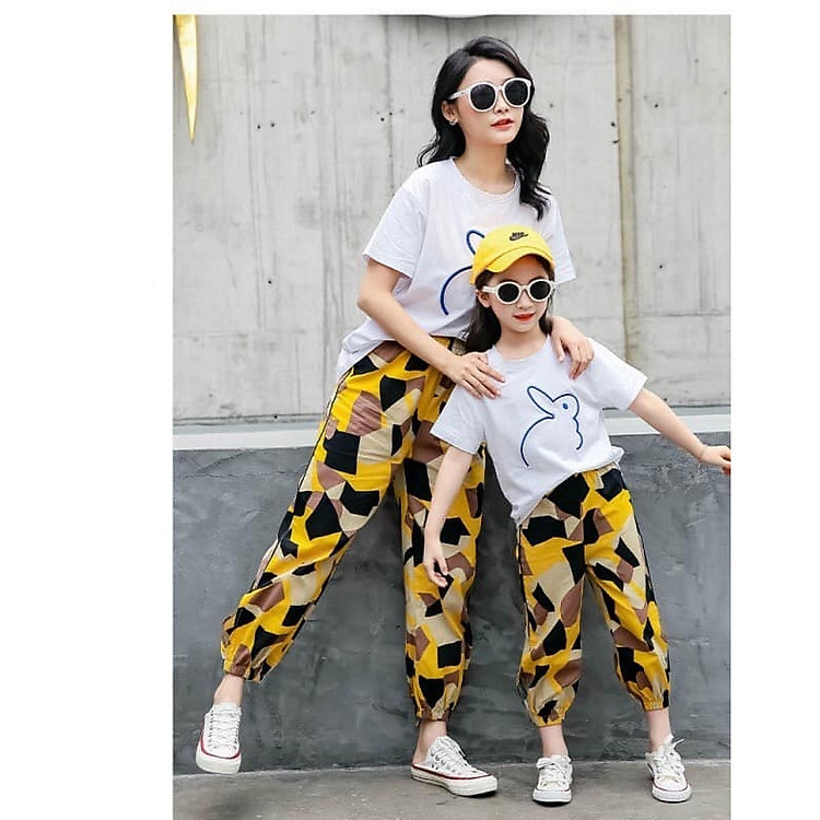 Set bộ mẹ và bé áo thun quần đũi ống bo thun