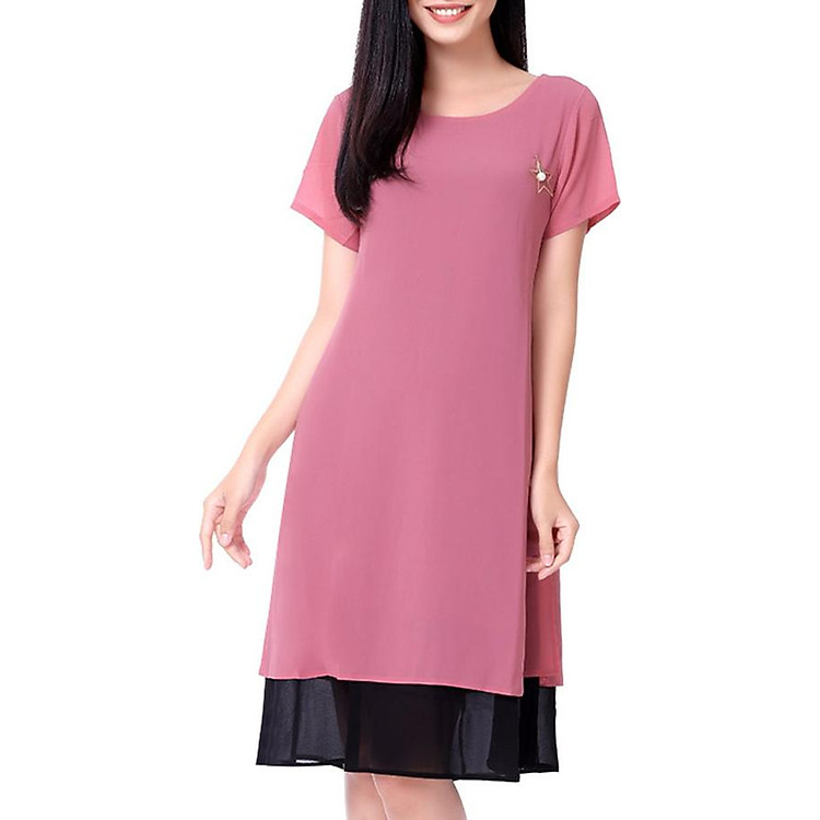 Đầm 2 Lớp Tà Xẻ Đính Khóa An Thủy 683 - Hồng